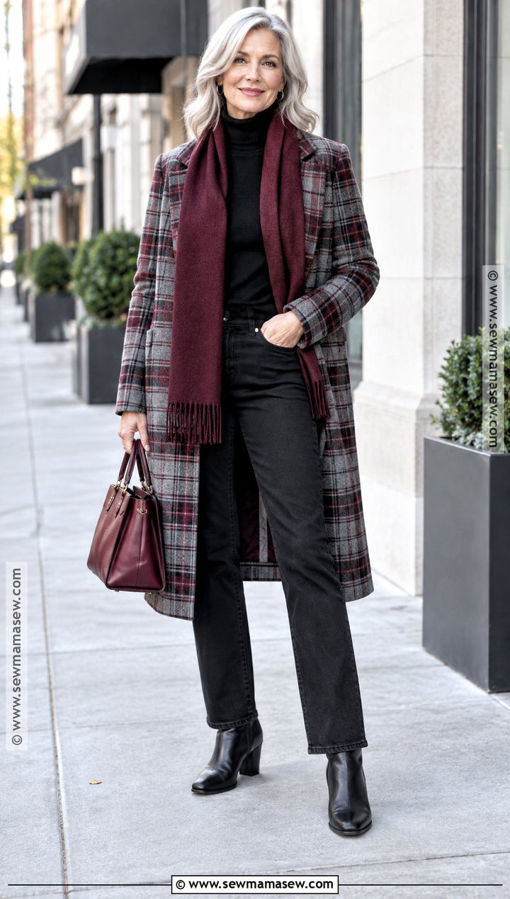 Plaid Coat and Black Jeans Outfit - 15 fall winter outfits 2026