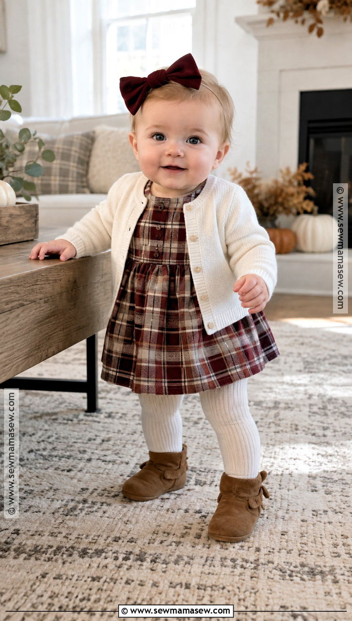 Plaid Dress And Cardigan Baby Fall Outfit - 20 baby fall outfits for girls
