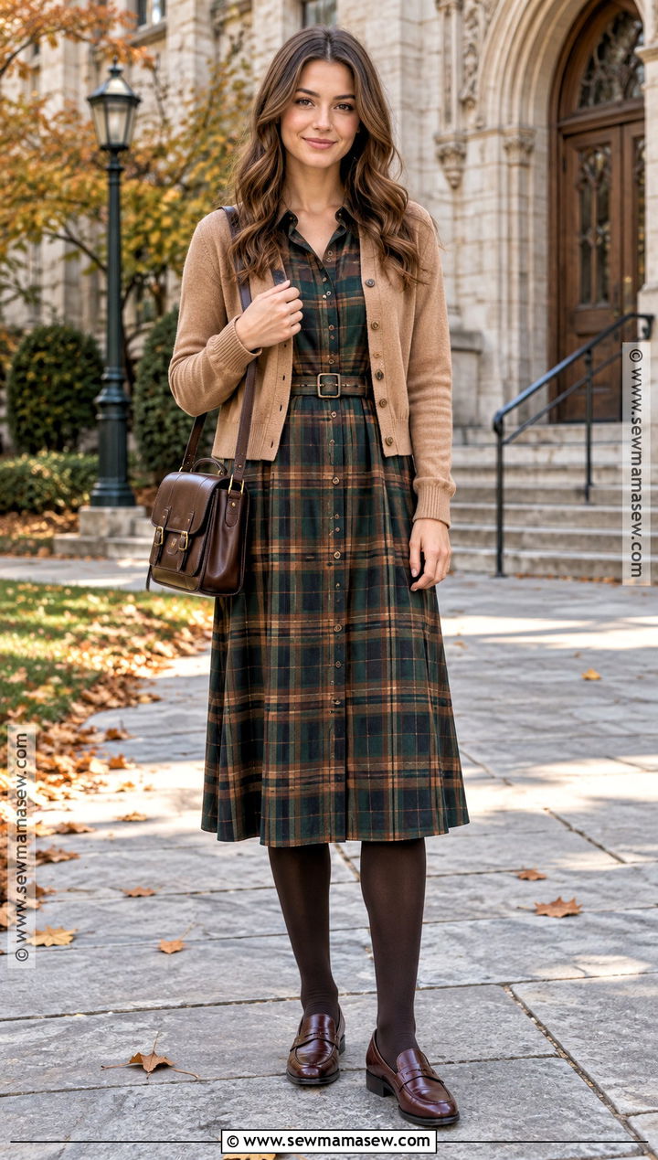 Plaid Dress And Loafers Outfit - 25 dress fall outfits