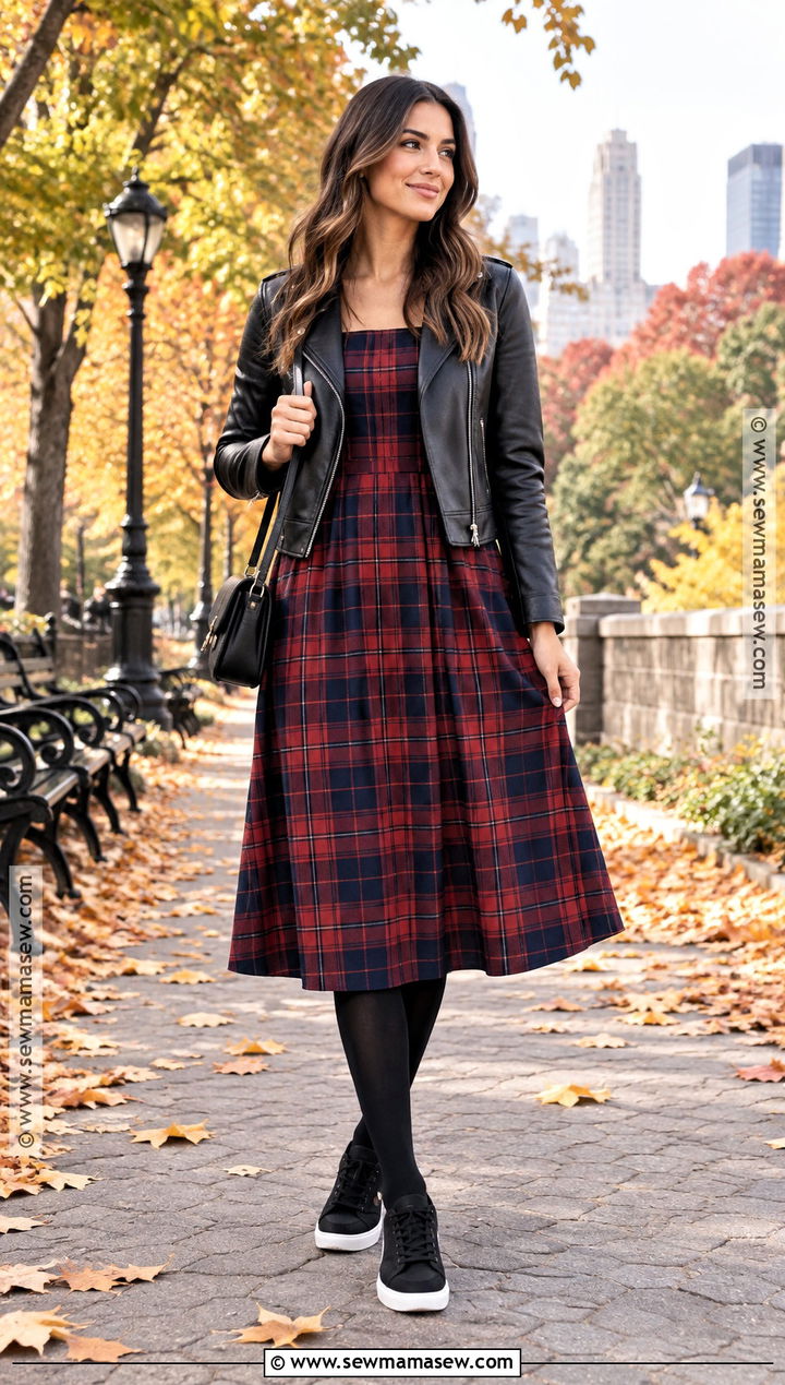 Plaid Dress With Black Tennis Shoes - 15 fall dresses with tennis shoes