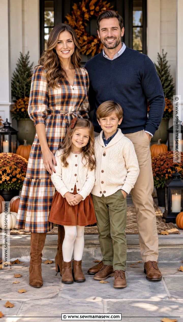 Plaid Dress and Neutral Sweaters Thanksgiving Family Outfit - 20 thanksgiving outfit ideas for family