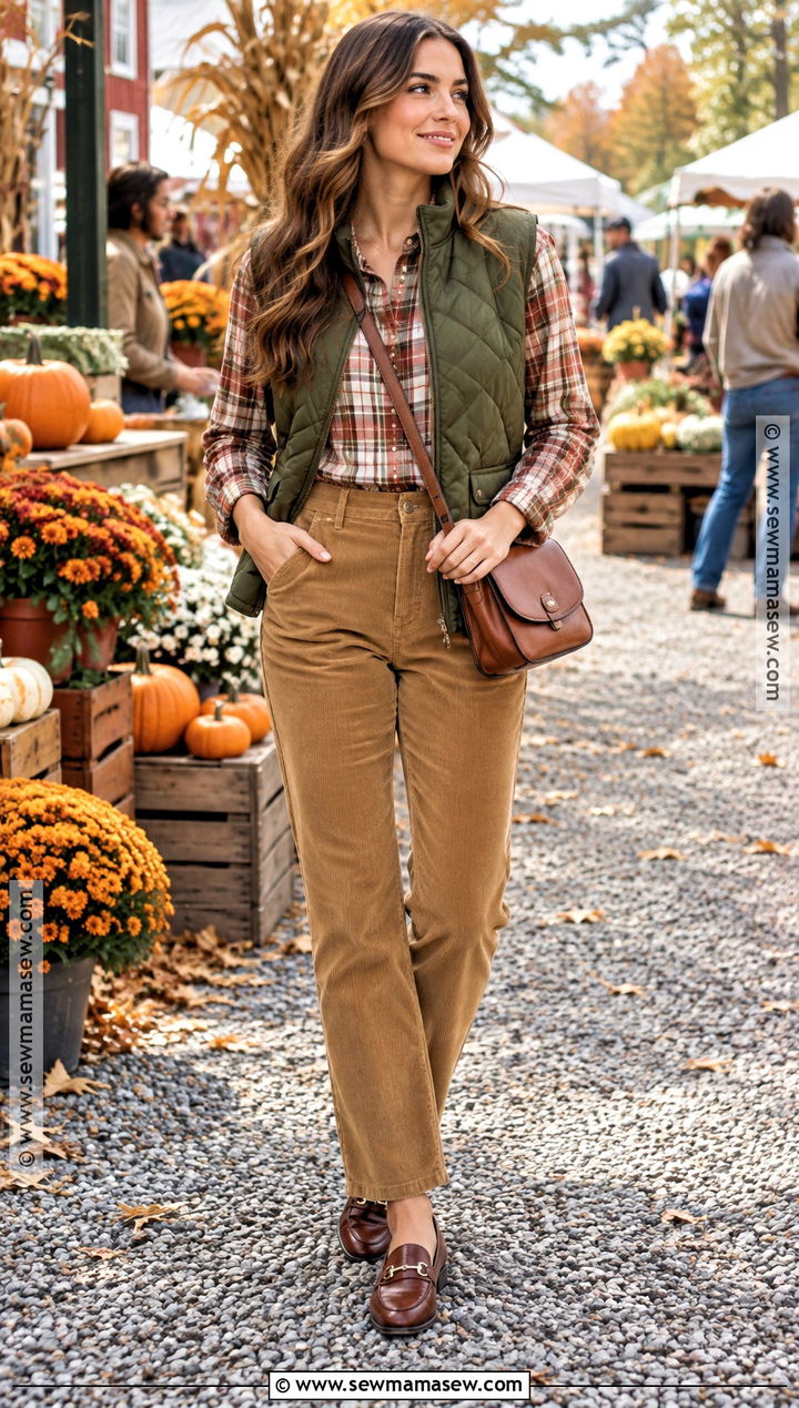 Plaid Fall Blouse With Corduroy Pants - 20 fall blouse ideas