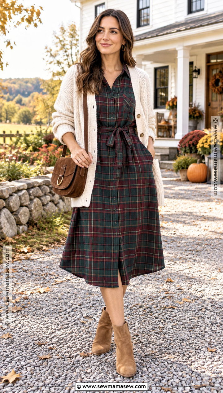 Plaid Fall Country Dress With Ankle Boots - 15 Fall Country Dresses