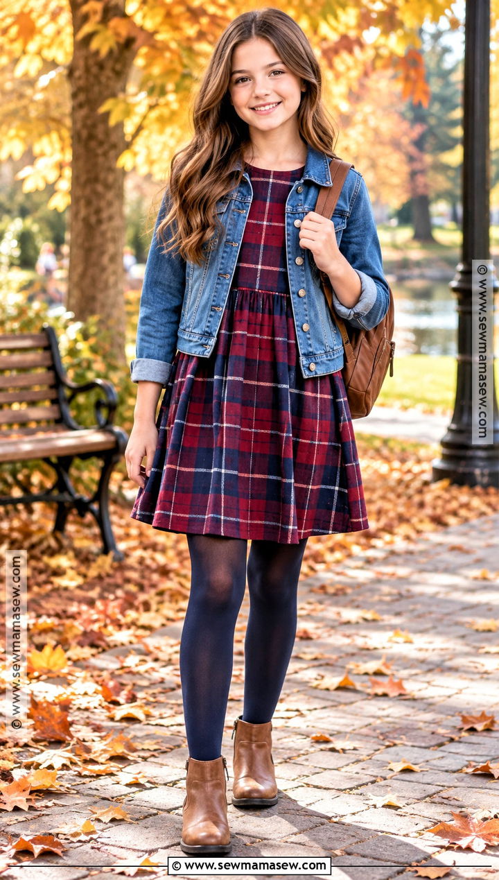 Plaid Fall Dress With Ankle Boots - 15 fall dresses for preteens
