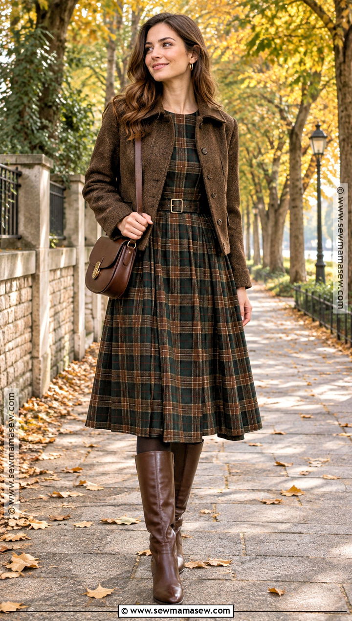 Plaid Fall Dress With Riding Boots - 15 fall outfits 2026 dress