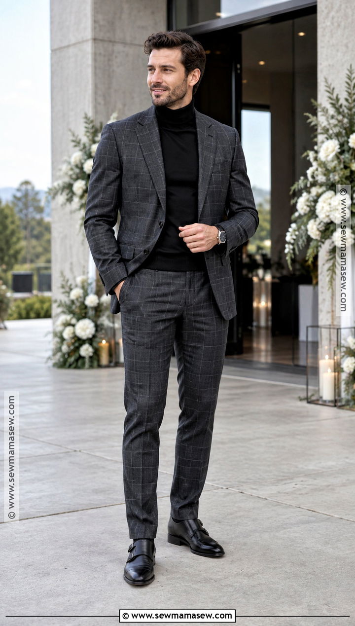 Plaid Fall Groom Suit With Turtleneck - 15 fall groom outfit ideas