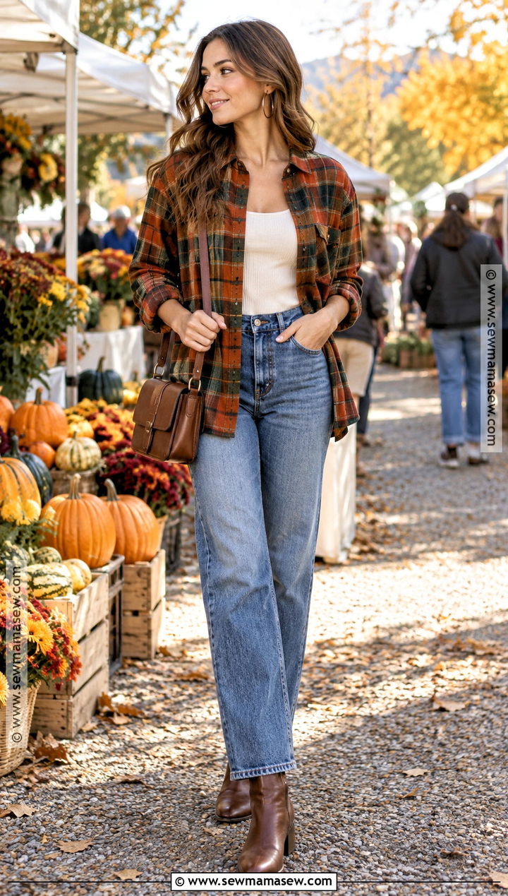 Plaid Fall Shirt With Straight Leg Jeans - 20 cute fall shirts