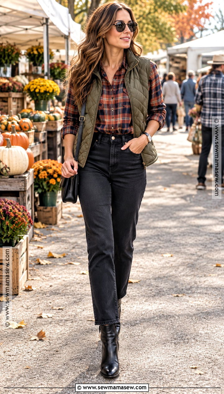 Plaid Fall Top With Black Jeans - 25 cute fall tops