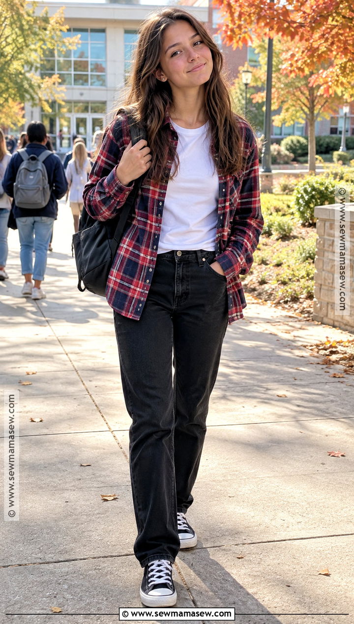 Plaid Flannel And Black Jeans High School Outfit - 15 back to school highschool freshman outfit ideas