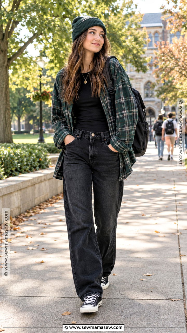 Plaid Flannel And Black Jeans School Streetwear Outfit - 20 back to school streetwear outfits