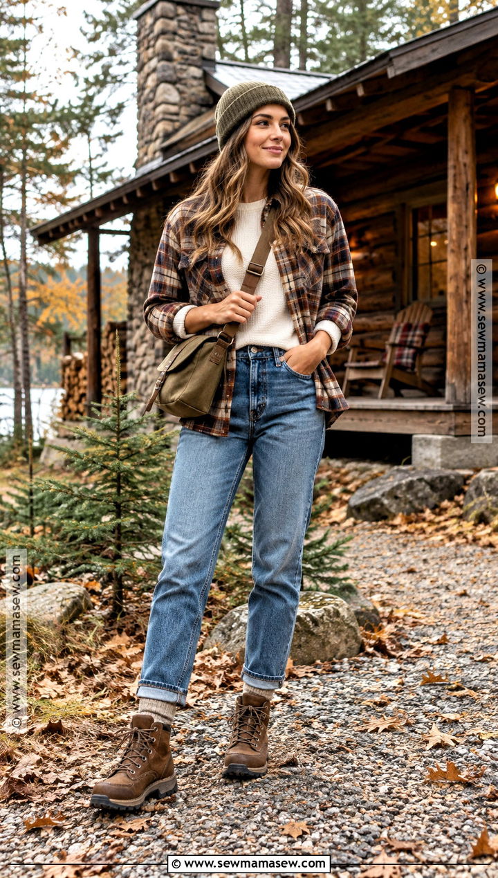 Plaid Flannel Cabin Outfit - 25 cabin outfit fall ideas