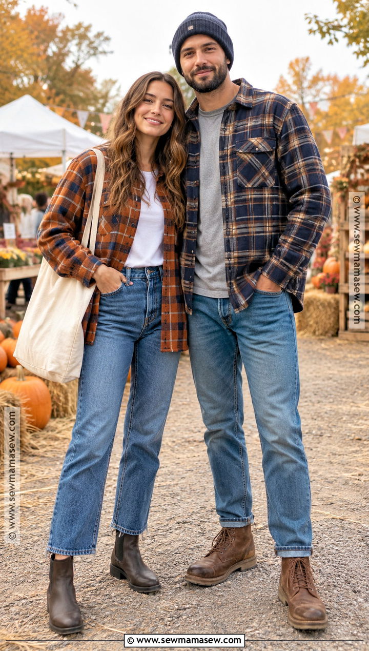 Plaid Flannel Couple Fall Outfit - 25 couple fall outfits