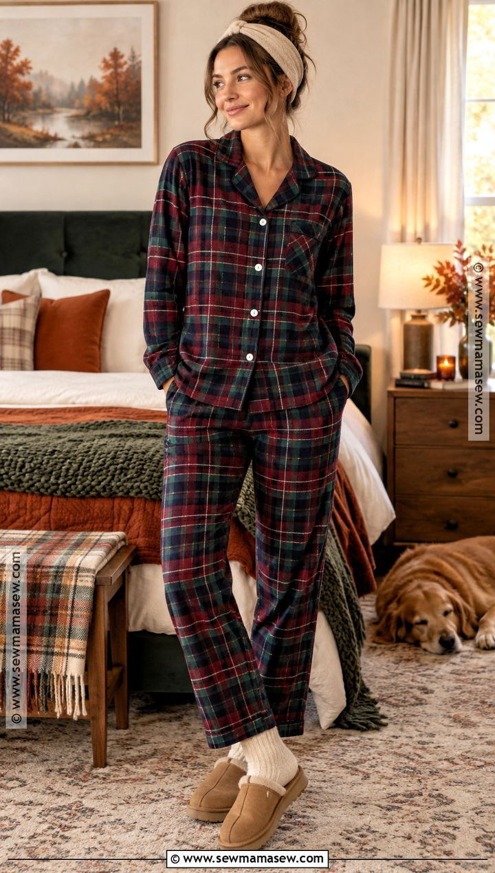 Plaid Flannel Fall Pajama Set - 20 Fall Pjs Aesthetic Ideas