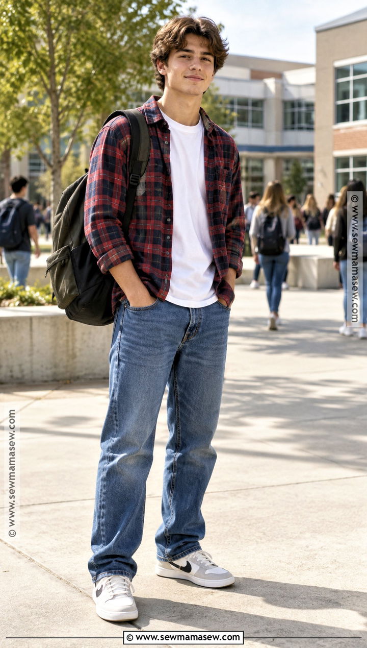 Plaid Flannel Shirt With T Shirt And Jeans - 25 Back To School Tops
