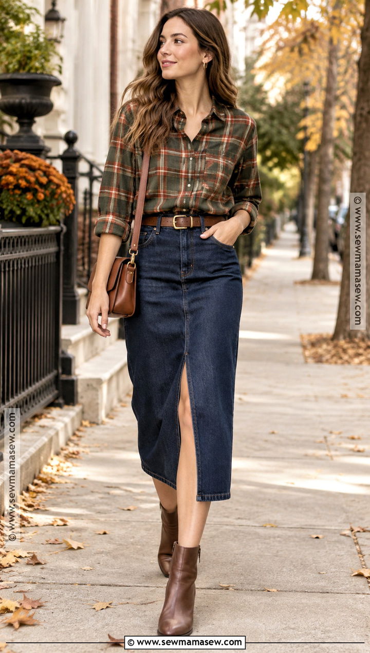 Plaid Flannel With A Denim Skirt - 15 Fall Plaid Fashion Style Ideas