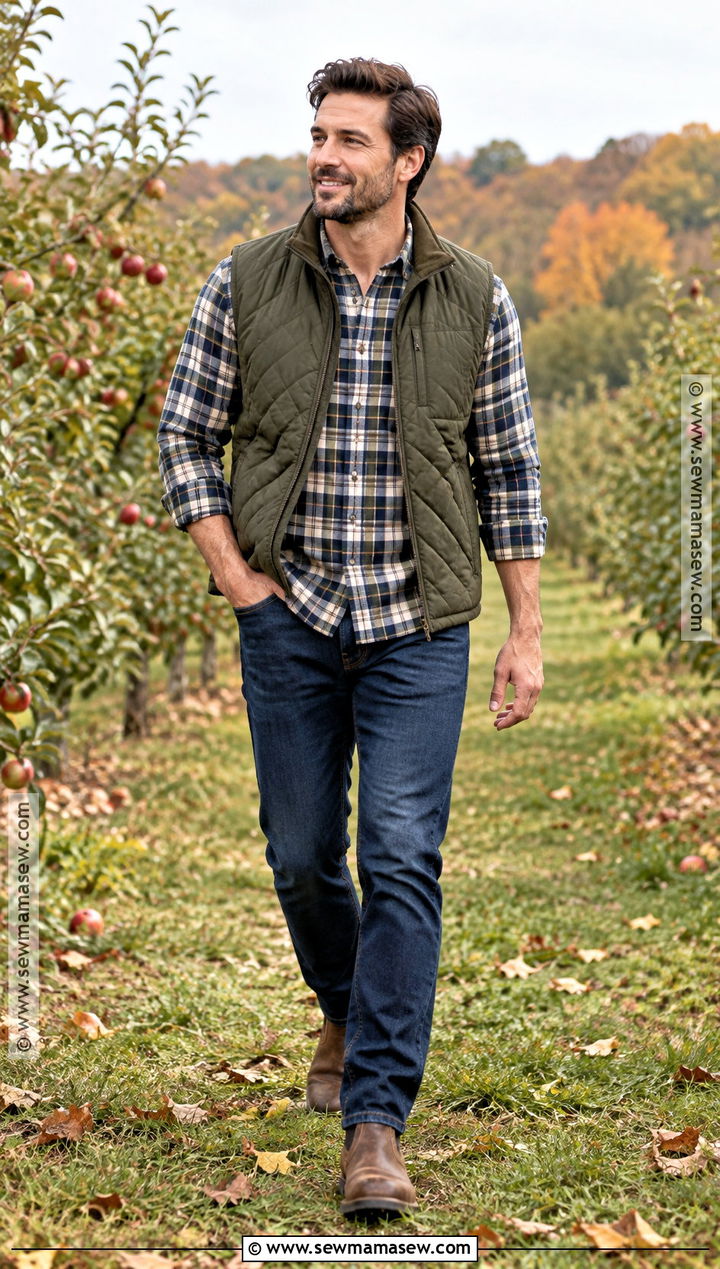 Plaid Flannel With A Quilted Vest - 15 fall family photo outfits for men