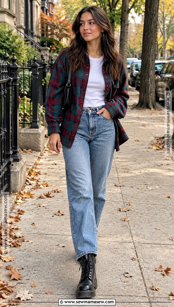 Plaid Flannel and Straight Leg Jeans 90s Fall Outfit - 20 90s fall outfits aesthetic