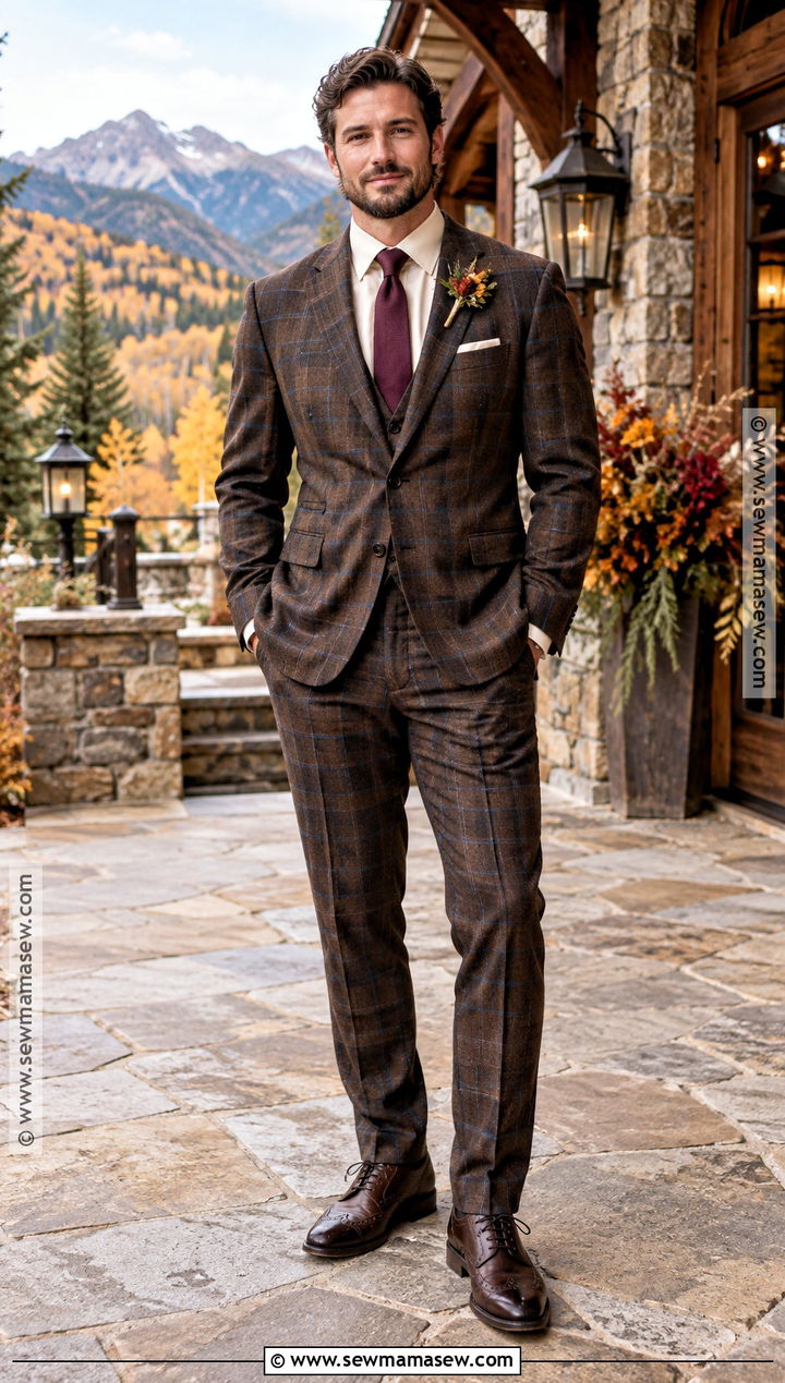 Plaid Groom Suit - 20 groom fall wedding attire ideas