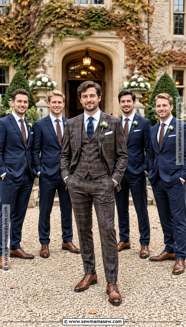 Plaid Groom Suit With Solid Groomsmen Suits - 15 september wedding groomsmen groom attire ideas