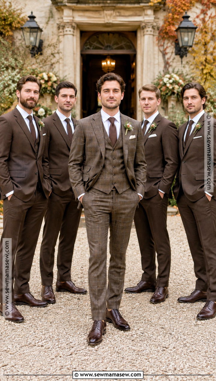 Plaid Groom Suit With Solid Groomsmen Suits - 15 fall groom and groomsmen attire ideas