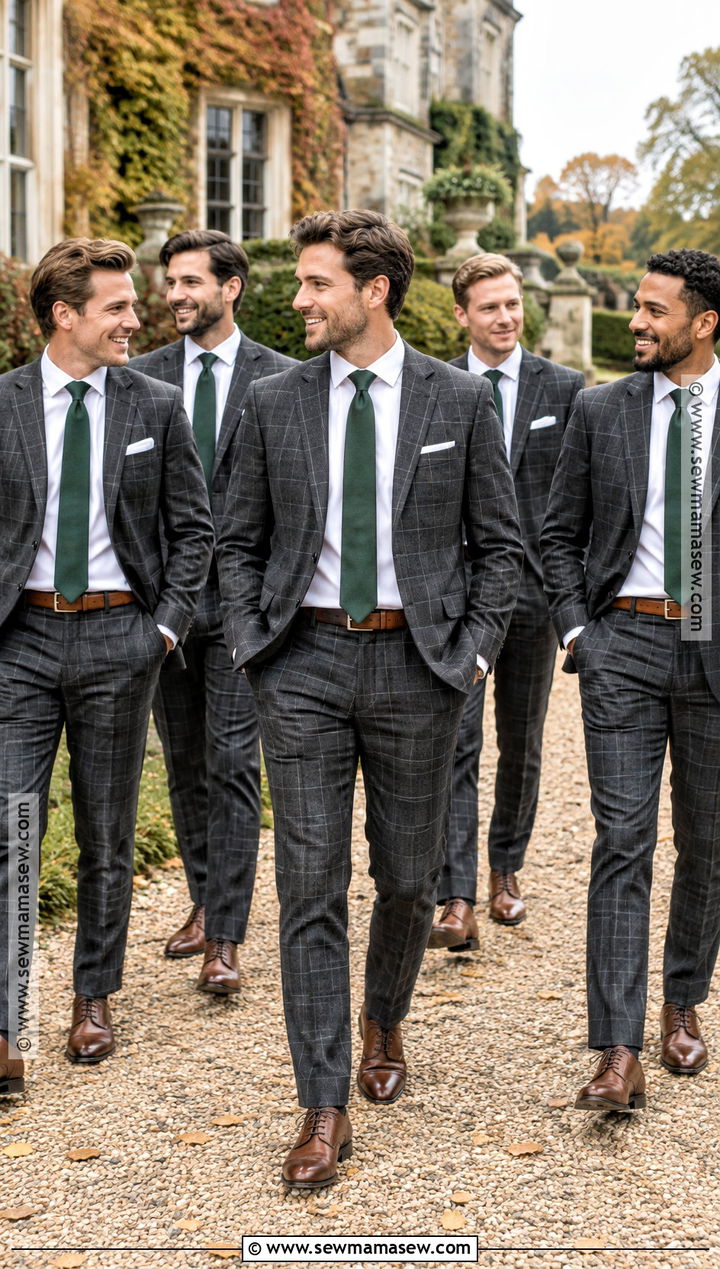 Plaid Groomsmen Suit With Solid Tie - 15 groomsmen attire for fall wedding ideas