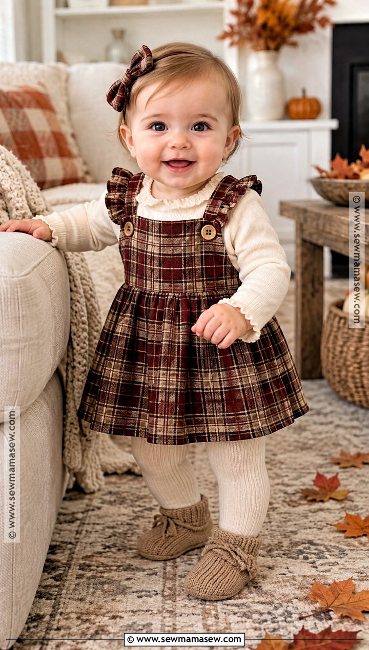 Plaid Jumper And Cream Bodysuit - 15 newborn first thanksgiving outfit ideas