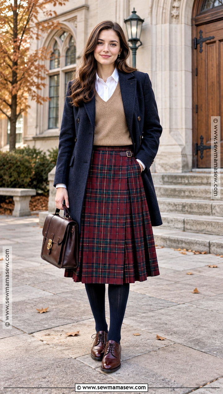 Plaid Kilt Skirt Autumn Outfit - 25 autumn skirt outfit ideas