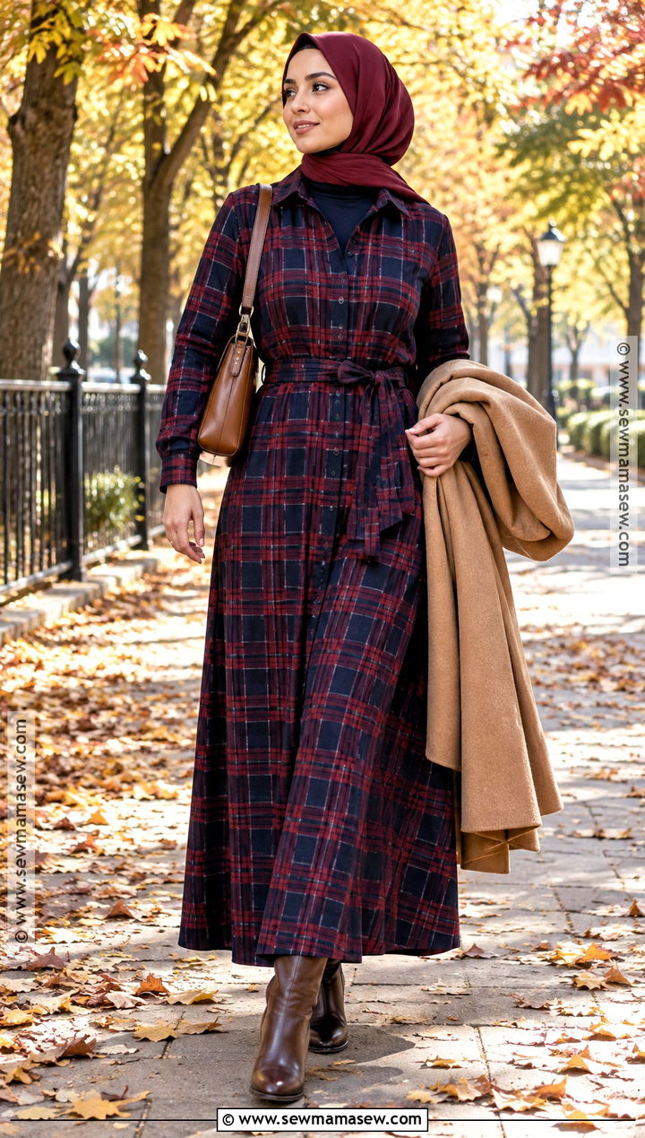 Plaid Maxi Dress And Hijab Outfit - 20 fall outfits for hijabis