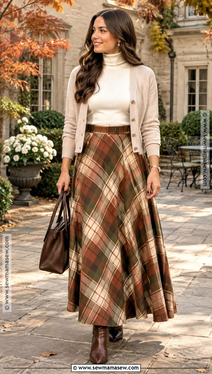 Plaid Maxi Skirt And Turtleneck Apostolic Fall Outfit - 15 fall outfits apostolic fashion