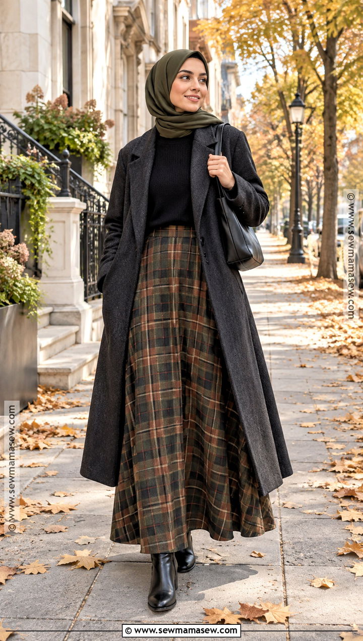 Plaid Maxi Skirt Hijab Outfit - 20 Hijab Fashion Autumn Ideas