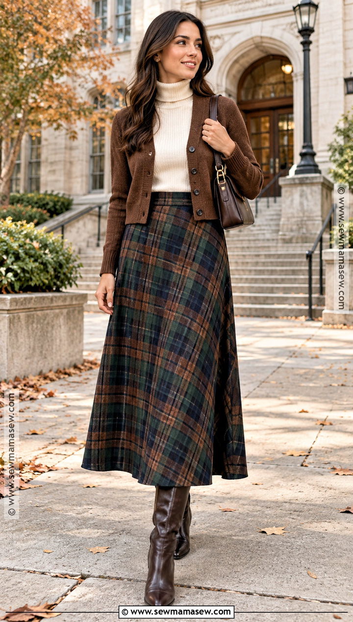 Plaid Maxi Skirt With Riding Boots - 15 fall maxi skirt outfits with boots
