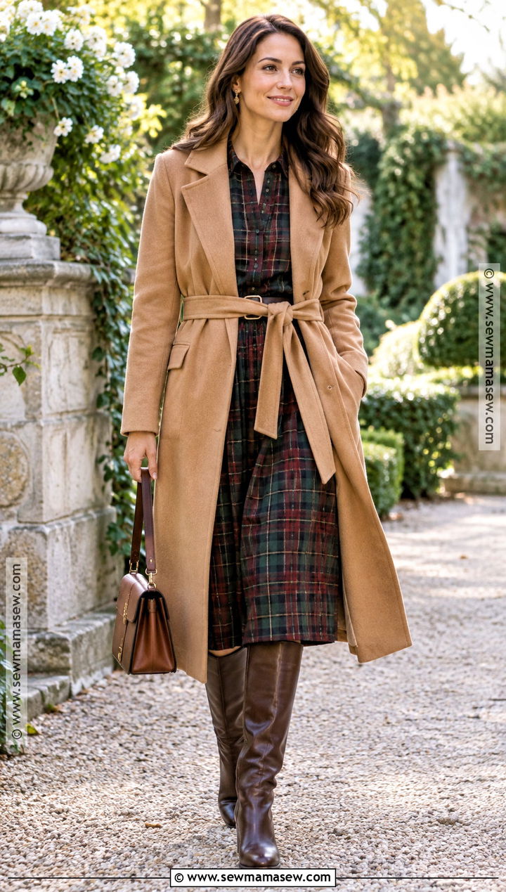 Plaid Midi Dress And Knee High Boots Outfit - 25 fall 2026 fashion ideas