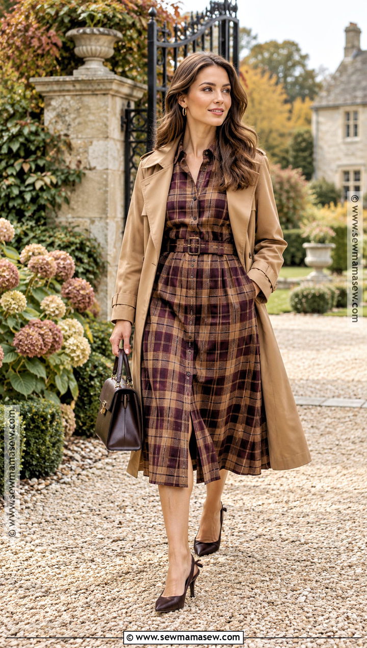 Plaid Midi Dress Fall Tea Party Outfit - 25 fall tea party outfit ideas