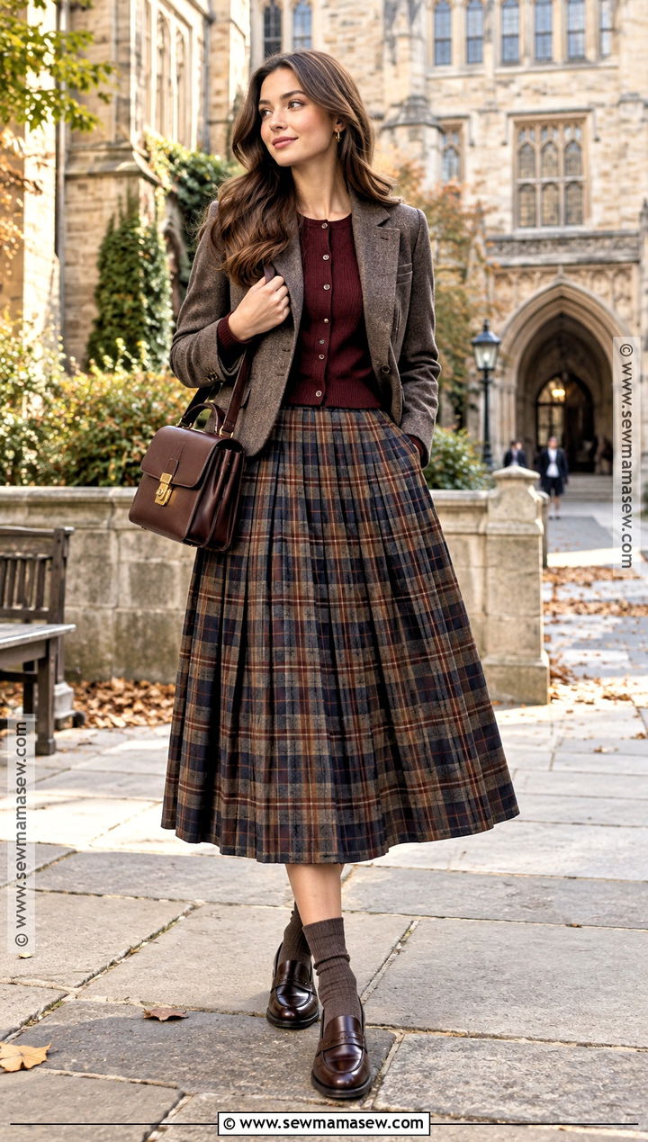 Plaid Midi Skirt And Loafers Fall Outfit - 15 2026 women fall fashion ideas