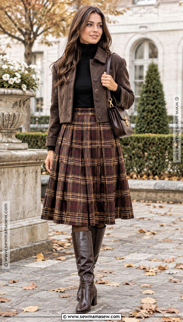 Plaid Midi Skirt And Turtleneck Fall Outfit - 20 pretty outfits fall