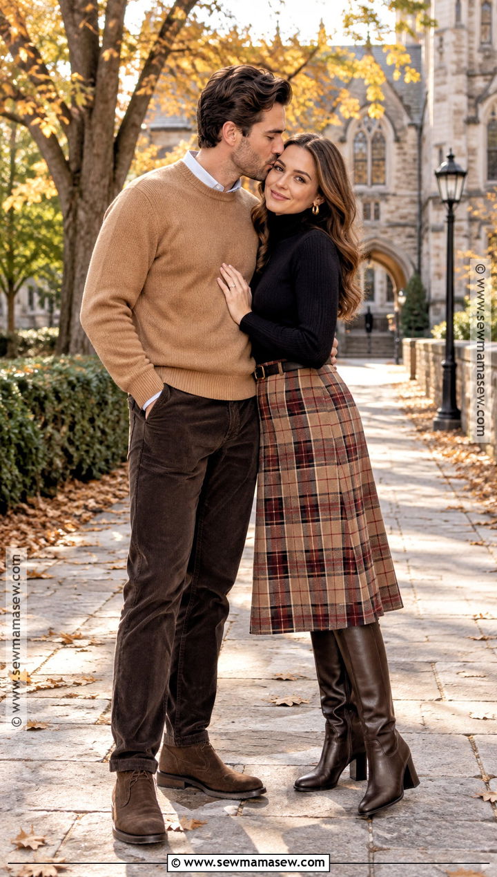 Plaid Midi Skirt Autumn Engagement Photo Outfit - 20 autumn engagement photos outfits
