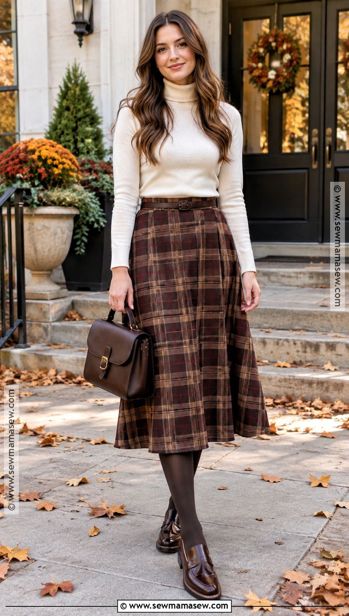 Plaid Midi Skirt Church Outfit - 25 fall church outfit ideas