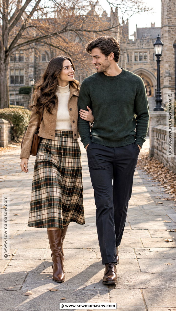 Plaid Midi Skirt Engagement Photo Outfit - 15 engagement photos outfits november