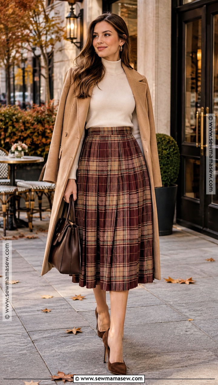 Plaid Midi Skirt Fall Afternoon Tea Outfit - 20 fall afternoon tea outfit ideas