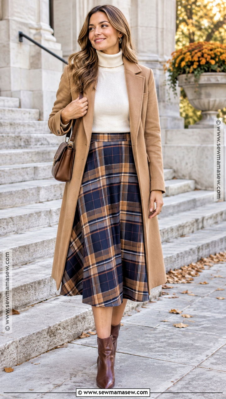Plaid Midi Skirt Fall Church Outfit - 15 fall sunday church outfit ideas