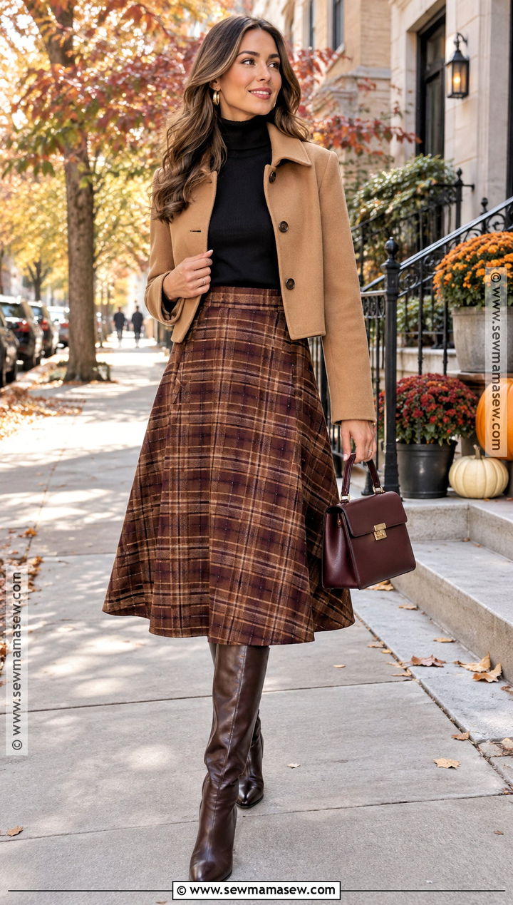 Plaid Midi Skirt Fall Dinner Outfit - 30 fall dinner outfit ideas