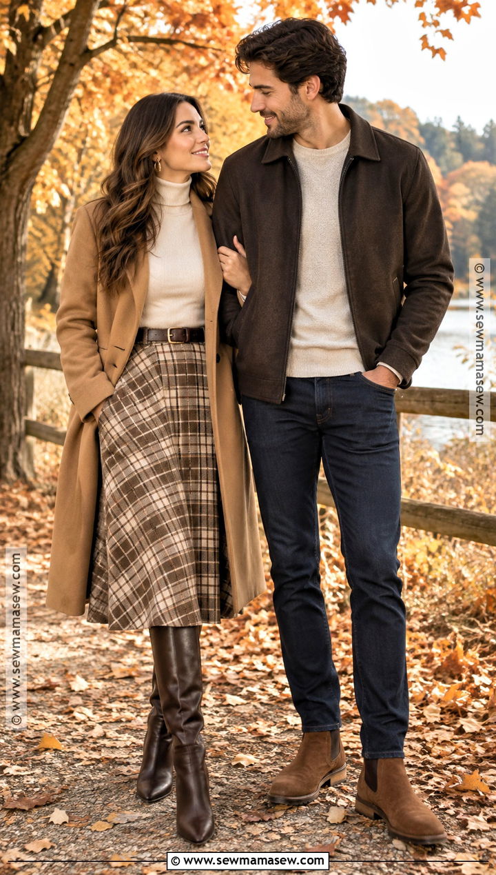 Plaid Midi Skirt Fall Engagement Outfit - 15 cute fall engagement outfits