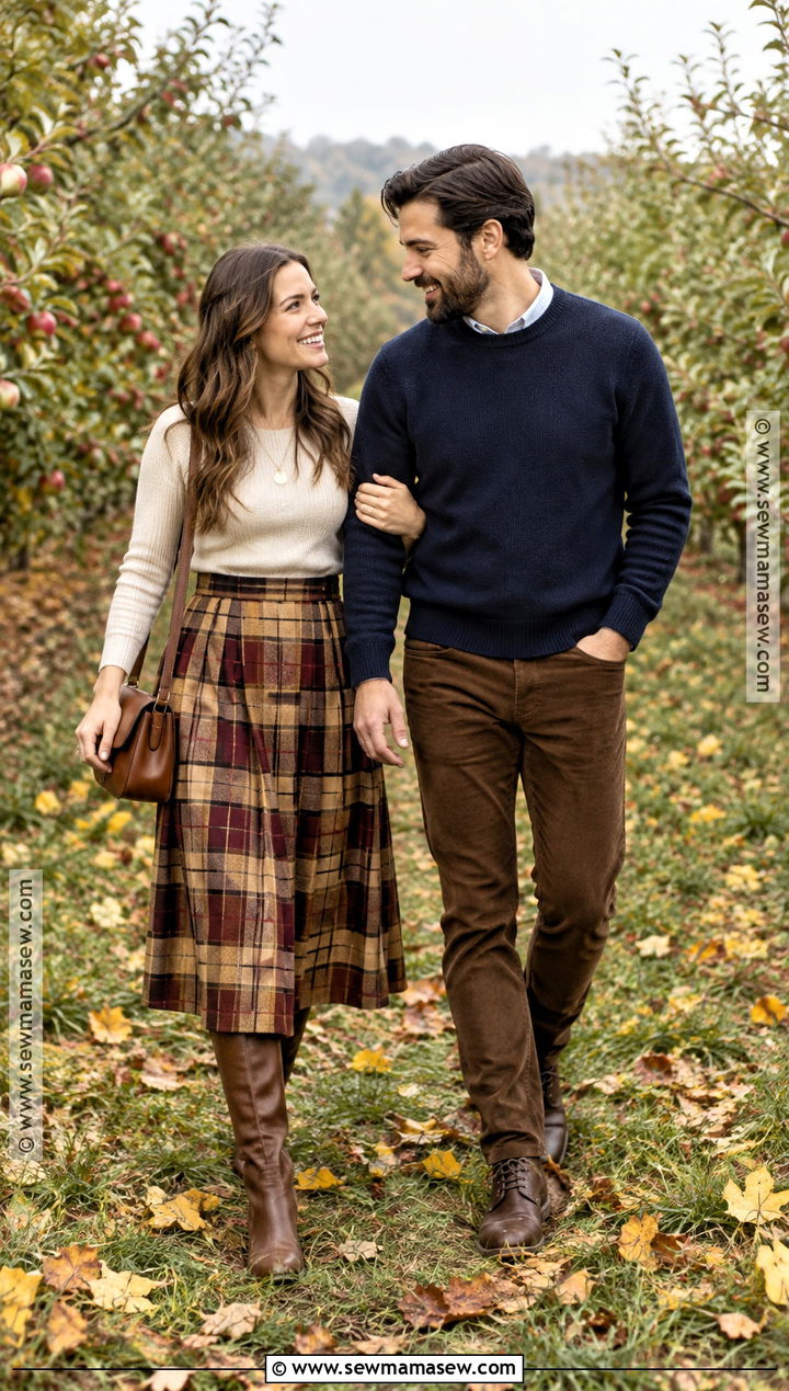 Plaid Midi Skirt Fall Engagement Photo Outfit - 15 engagement photo fall outfit ideas