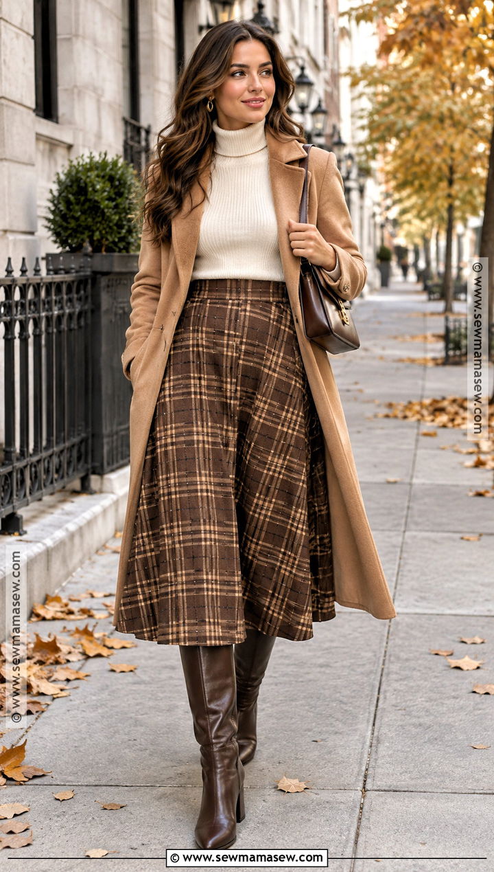 Plaid Midi Skirt Fall Outfit - 20 fall outfits women skirts