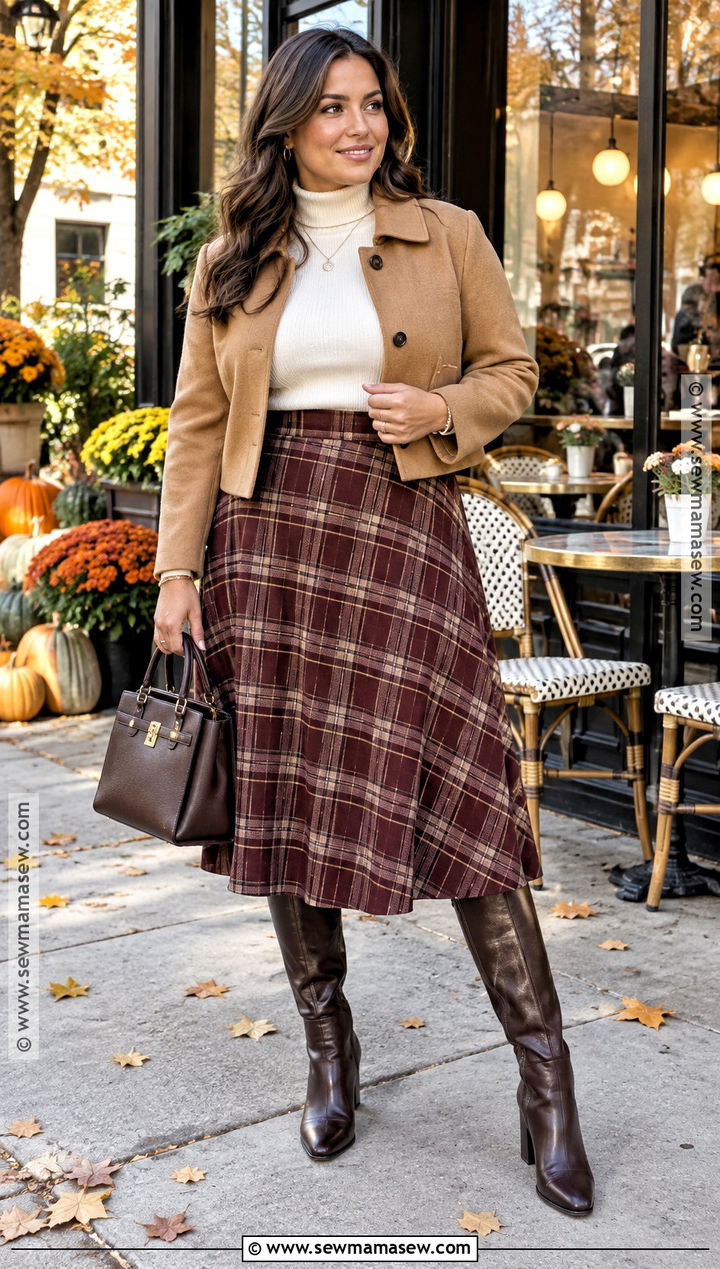 Plaid Midi Skirt Fall Outfit - 15 Fall Outfits Shopping