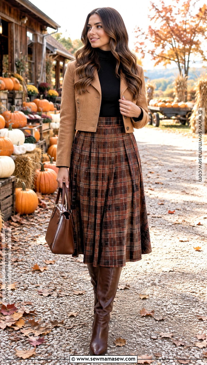 Plaid Midi Skirt Pumpkin Patch Outfit - 20 skirt pumpkin patch outfit ideas
