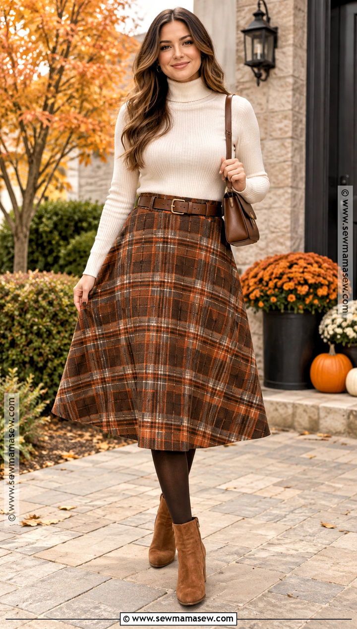 Plaid Midi Skirt Thanksgiving Outfit - 15 cute fall thanksgiving outfits
