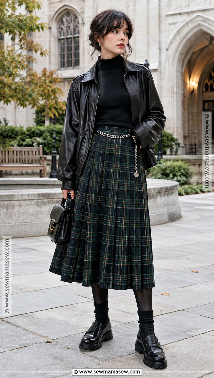 Plaid Midi Skirt and Chunky Loafers Grungy Fall Outfit - 25 grungy fall outfits
