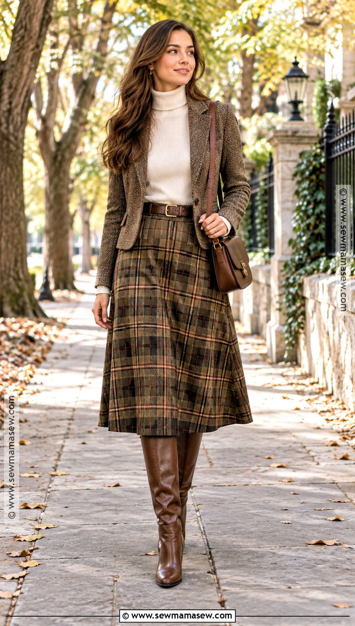 Plaid Midi Skirt and Turtleneck Outfit - 15 fashion fall trends 2026