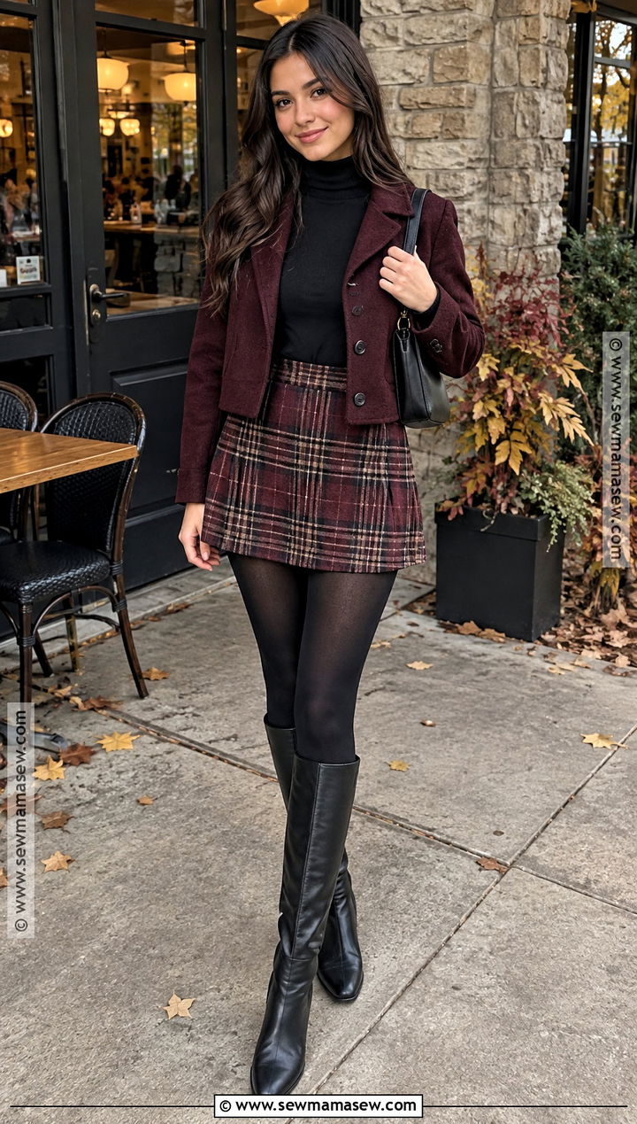 Plaid Mini Skirt And Turtleneck Birthday Outfit - 20 Birthday Autumn Outfit Ideas